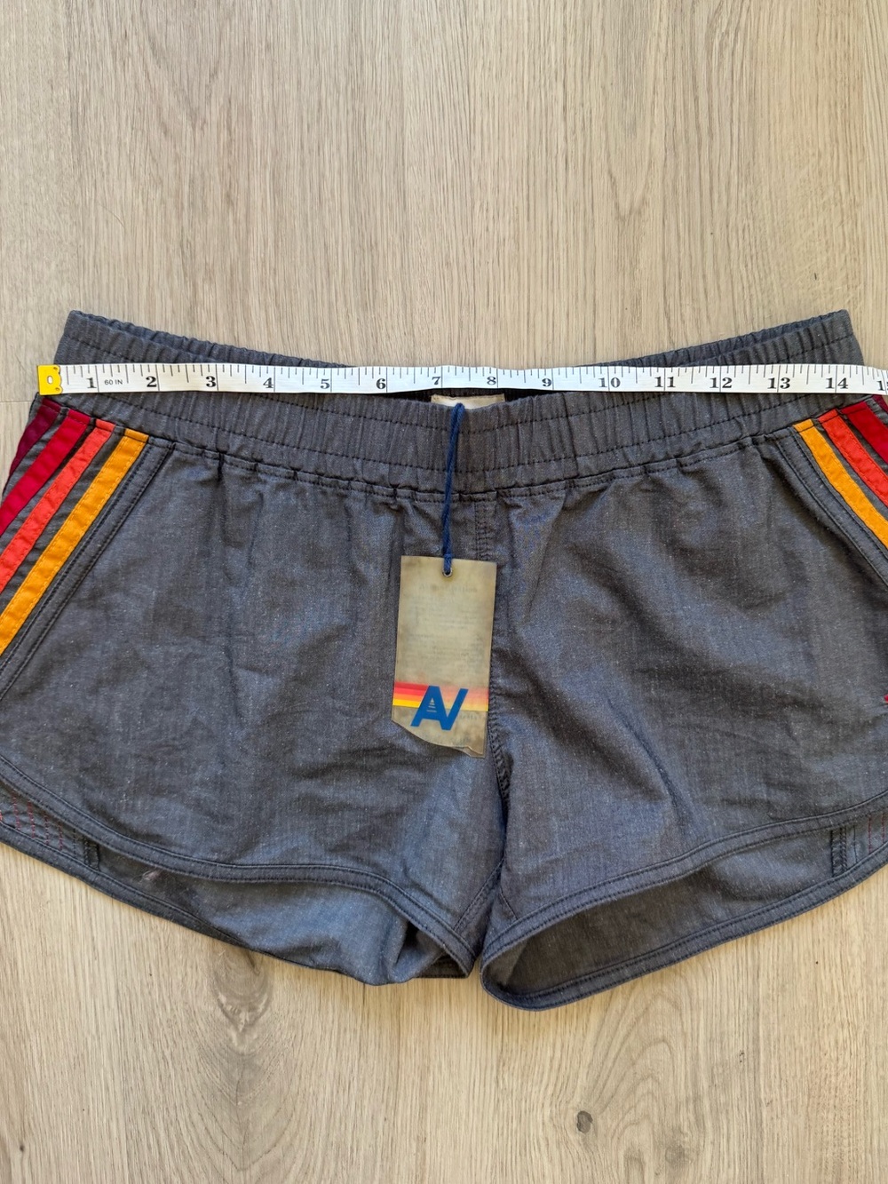 Aviator Nation Charcoal Athletic Shorts with Red & Orange Stripe Accents - Picture 8 of 12